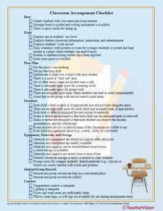 Must-have classroom arrangement checklist from TeacherVision
