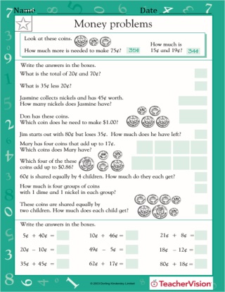 Money Word Problems I Worksheet (Grade 2) - Teachervision