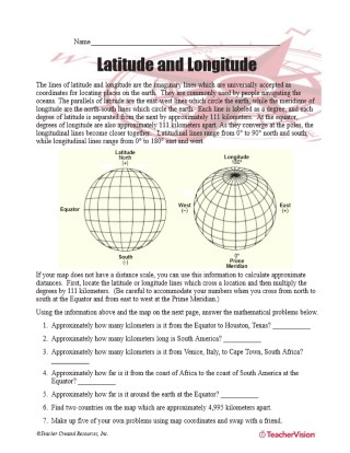 Latitude and Longitude Worksheet - TeacherVision