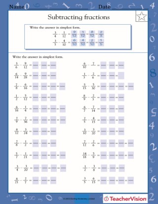 Renaming Subtracting Fractions Worksheet (Grade 4) TeacherVision