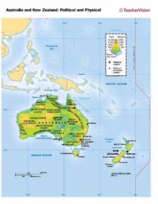Political Map Of Australia And New Zealand Political and Physical Map of Australia and New Zealand 