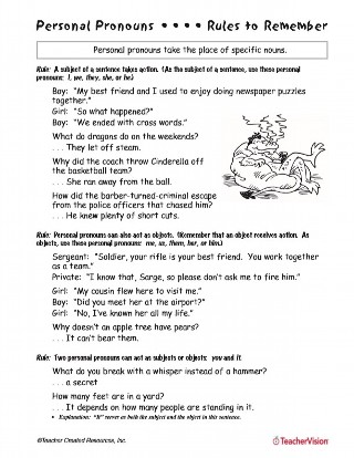 Personal Pronouns Printable (4th - 6th Grade) - TeacherVision