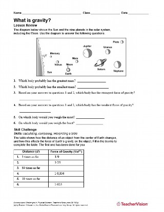 What Is Gravity Grade 6 7 8 9 10 11 12 Worksheet