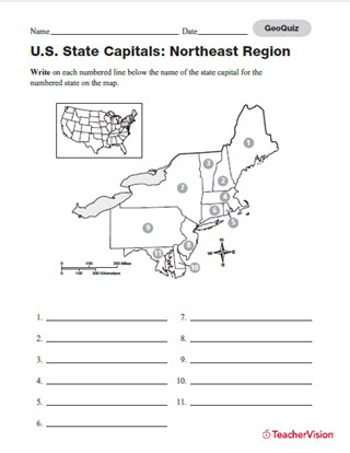 Northeast States And Capitals Map Quiz Printable Map My XXX