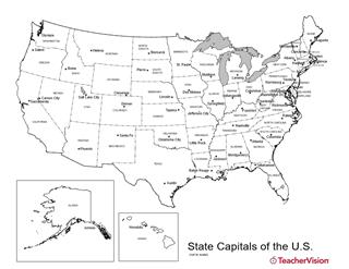 U S Map With State Capitals Geography Worksheet Teachervision