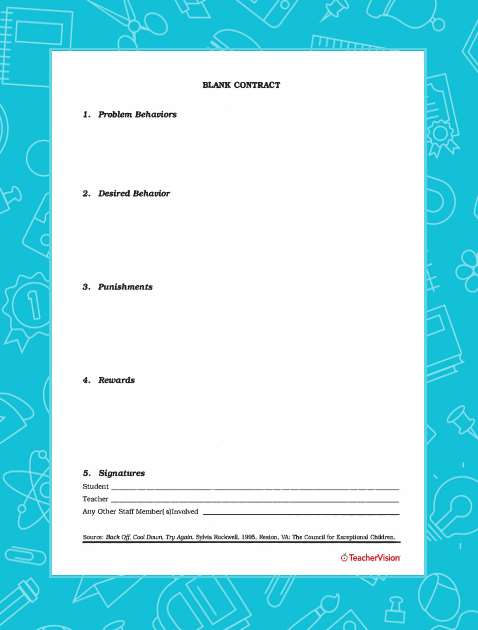 Blank Behavior Contract Printable 2nd 5th Grade Teachervision