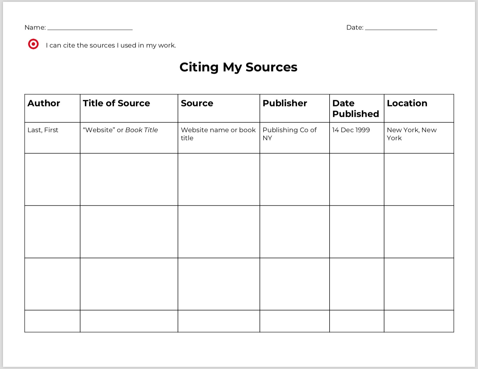 Citing Research Sources Graphic Organizer - TeacherVision