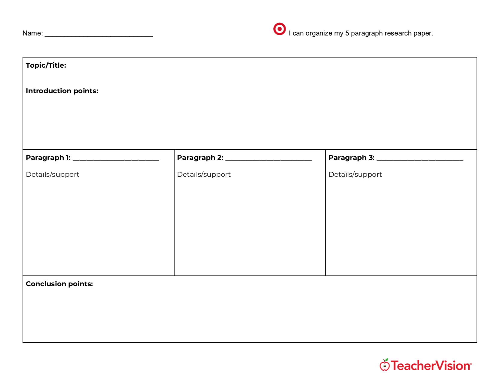 Writing a Research Paper Graphic Organizer - TeacherVision