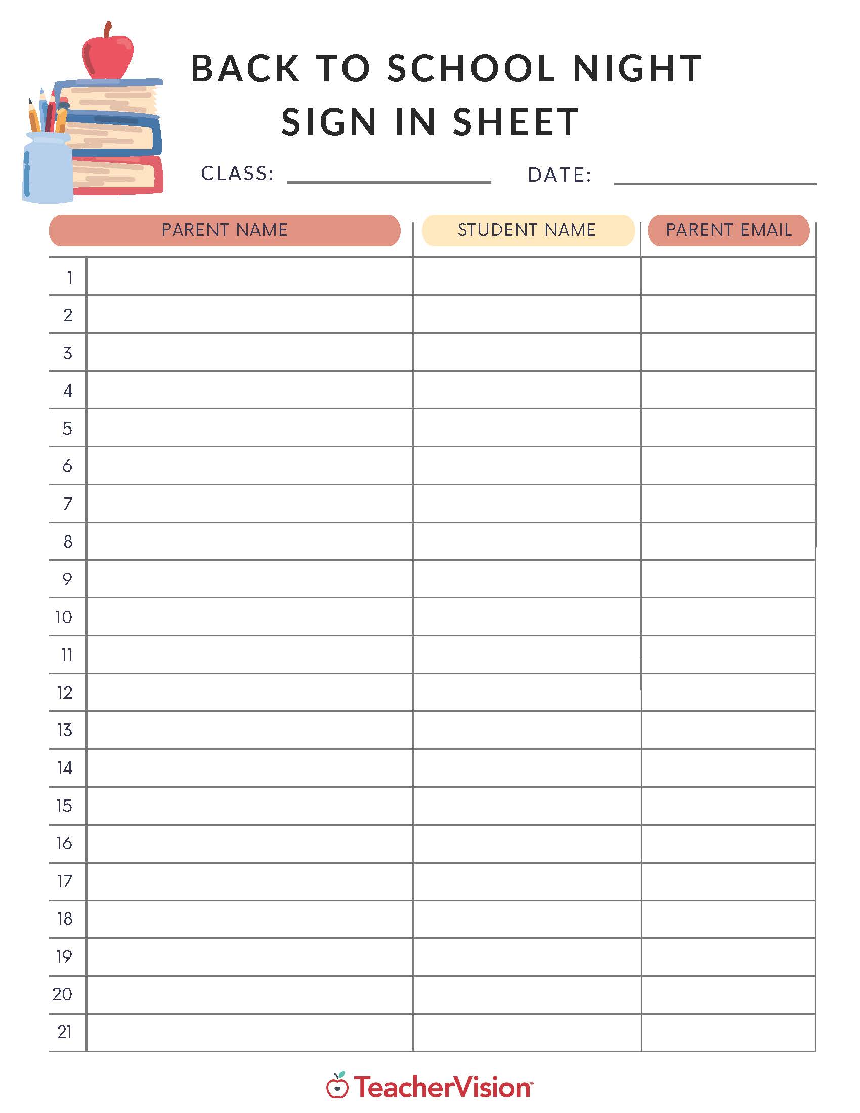 back to school night sign in sheet pdf