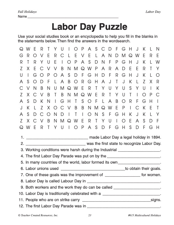 Labor Day Word Search