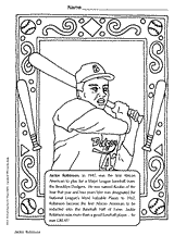 Jackie Robinson Baseball player Coloring Page Black History Month Resource