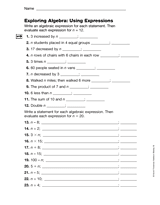 algebraic expressions worksheets for 5th grade