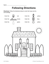 following directions printable pre k 1st grade teachervision