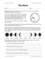 Reading Comprehension: The Moon - TeacherVision