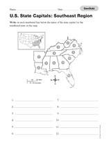 Geography Quiz: Southeast U.S. State Capitals Printable (3rd-8th Grade