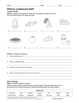 What Is a Balanced Diet? Health & Nutrition Printable (6th-12th Grade