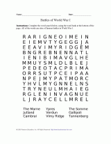 Battles of World War I - Printable Word Search (3rd-12th ...