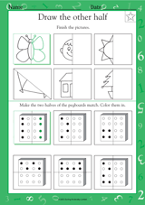 Draw the Other Half - Math Practice Worksheet (Grade 1) - TeacherVision