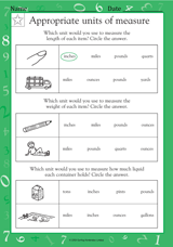 Appropriate Units of Measure Worksheet (Grade 1) - TeacherVision
