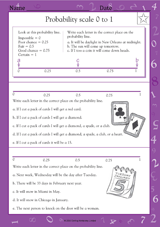 Probability Scale 0 to 1 Worksheet (Grade 5) - TeacherVision