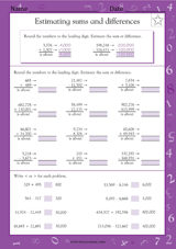 Estimating Sums and Differences Worksheet (Grade 5) - TeacherVision