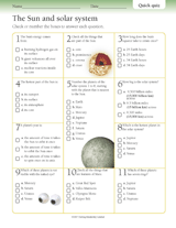 Quick Quizzes: Sun and Solar System Printable (Gr. 3-6) - TeacherVision