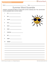 summer word scramble spelling printable grades 2 5 teachervision