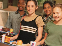 Boy and girl in cafeteria