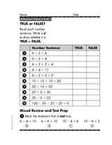 Math Worksheet: True or False? | Answering Number Sentences (Gr. 2