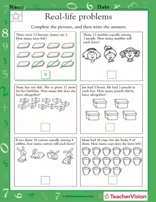 real life word problems worksheet grade 1 teachervision