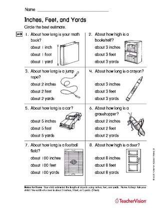 inches feet and yards printable 2nd grade teachervision
