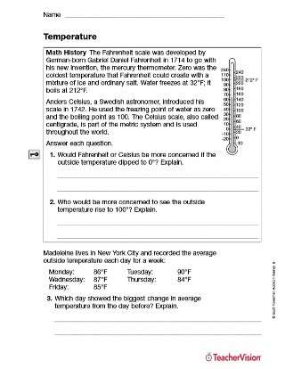 temperature printable 5th grade teachervision