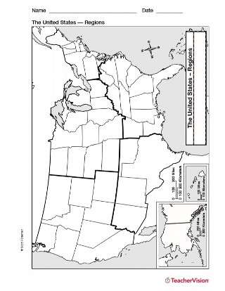 map of u s regions geography printable 1st 8th grade teachervision