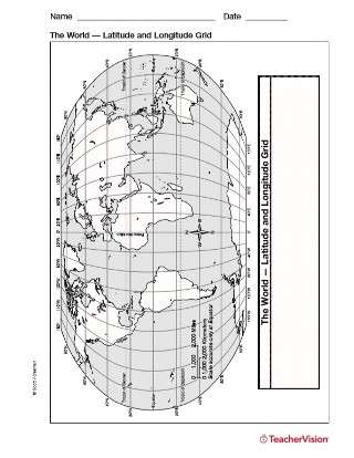 world map black and white with longitude and latitude