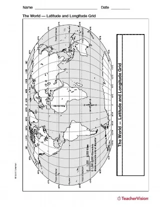 latitude and longitude geography printable 5th 8th grade teachervision