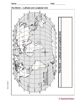 latitude and longitude map geography printable 3rd 8th grade teachervision