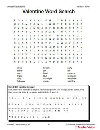 valentine s day word search printable 3rd 5th grade teachervision