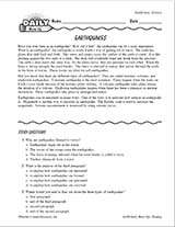 earthquakes reading passage comprehension questions science gr 3 4 teachervision