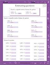 estimating quotients math practice worksheet grade 5 teachervision