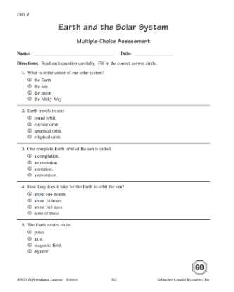 solar system multiple choice quiz 5th grade science worksheet teachervision