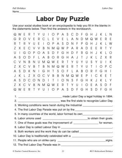 Labor Day Word Search