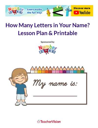 How Many Letters in My Name? Pre-K Math Lesson Plan Printable