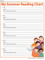 summer reading chart for kids printable book log teachervision