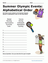 summer olympic games alphabetical order printable 1st 3rd grade teachervision