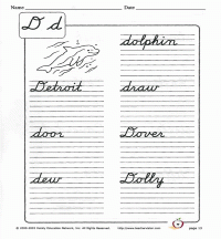 writing cursive d cursive worksheets teachervision