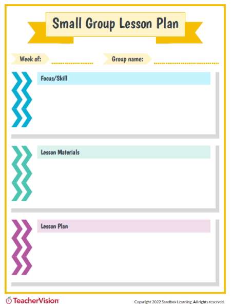 Free Printable Small Group Lesson Plan Template TeacherVision