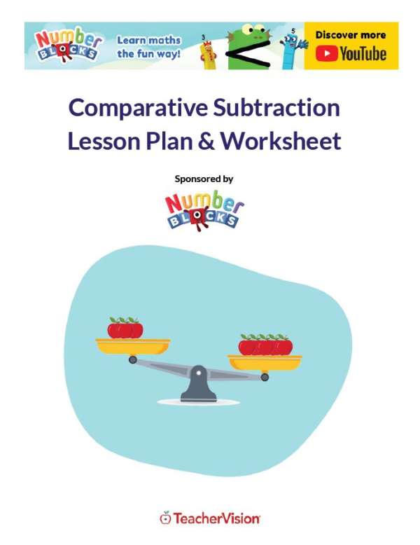 Comparative Subtraction Lesson Plan & Worksheet for Kindergarten