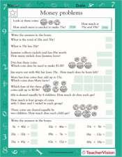 Money Word Problems I Worksheet Grade 2 Teachervision - money word problems i grade 2