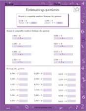 Estimating Quotients - Math Practice Worksheet (Grade 5) - Teachervision