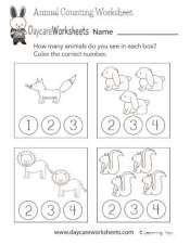 Early Learning Animal Counting Worksheet - TeacherVision